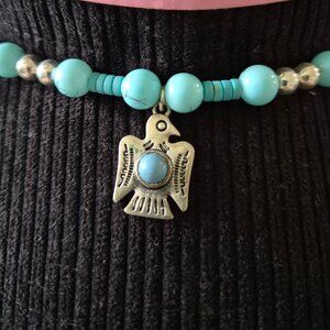 Turquoise & Silver Western Hat Band • Thunderbird Pendant • Boho Cowgirl Style